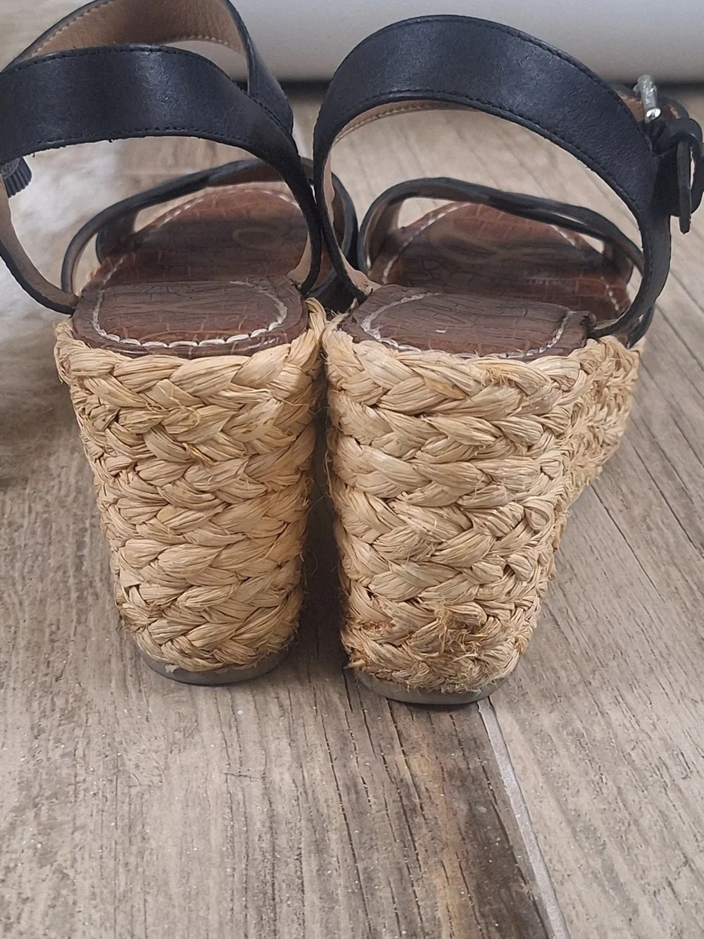 Sam Edelman Black Leather Espadrille Wedge Sandals Women’s Size 8.5